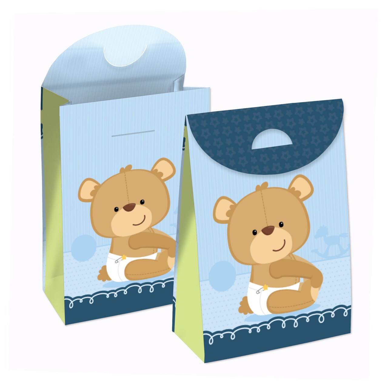 Big Dot of Happiness Baby Boy Teddy Bear Baby Shower Gift Favor Bags Party Goodie Boxes Set of 12